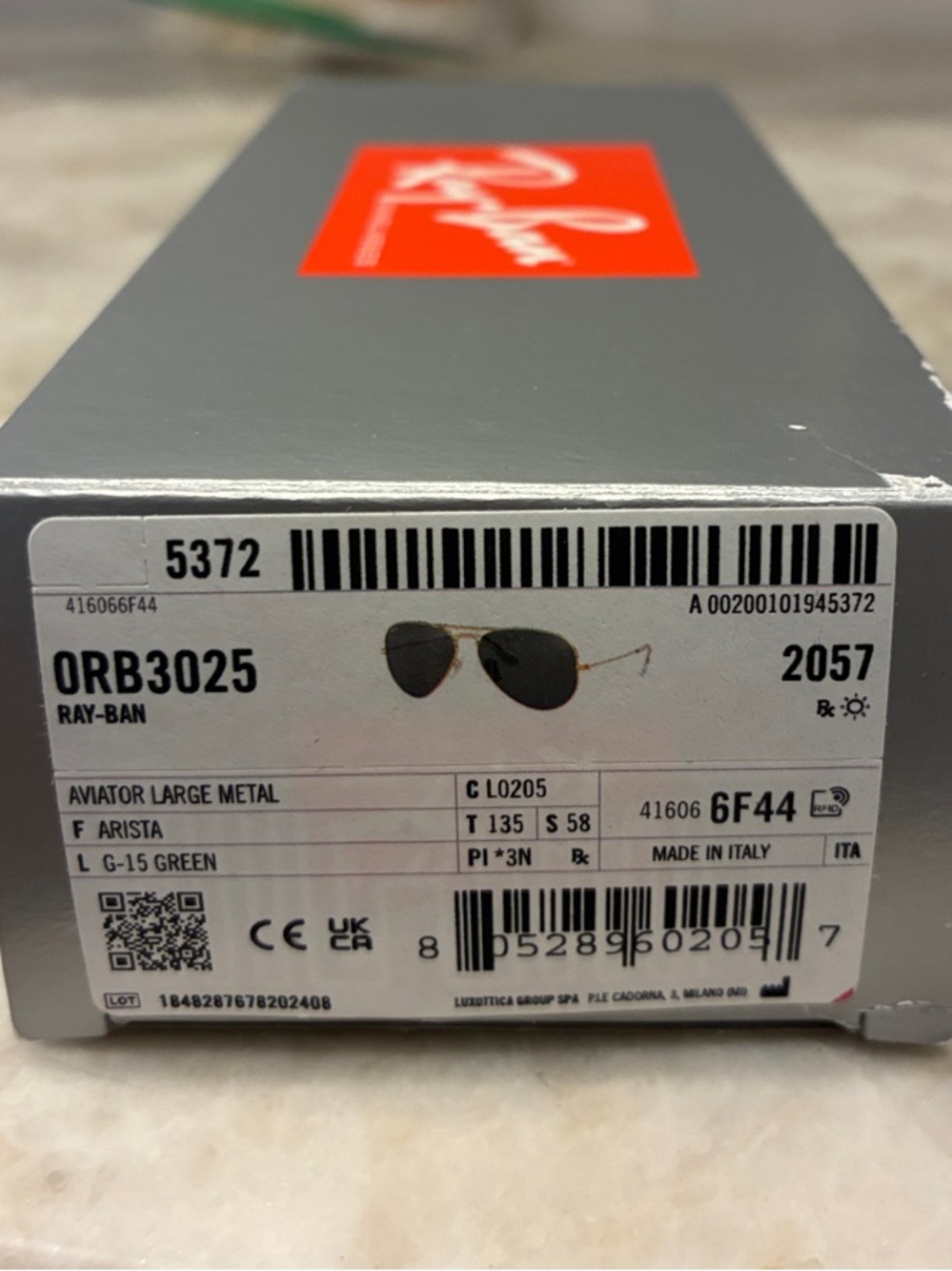 Ray-Ban Aviator Sunglasses Box - Green Lenses, Gold Frame
